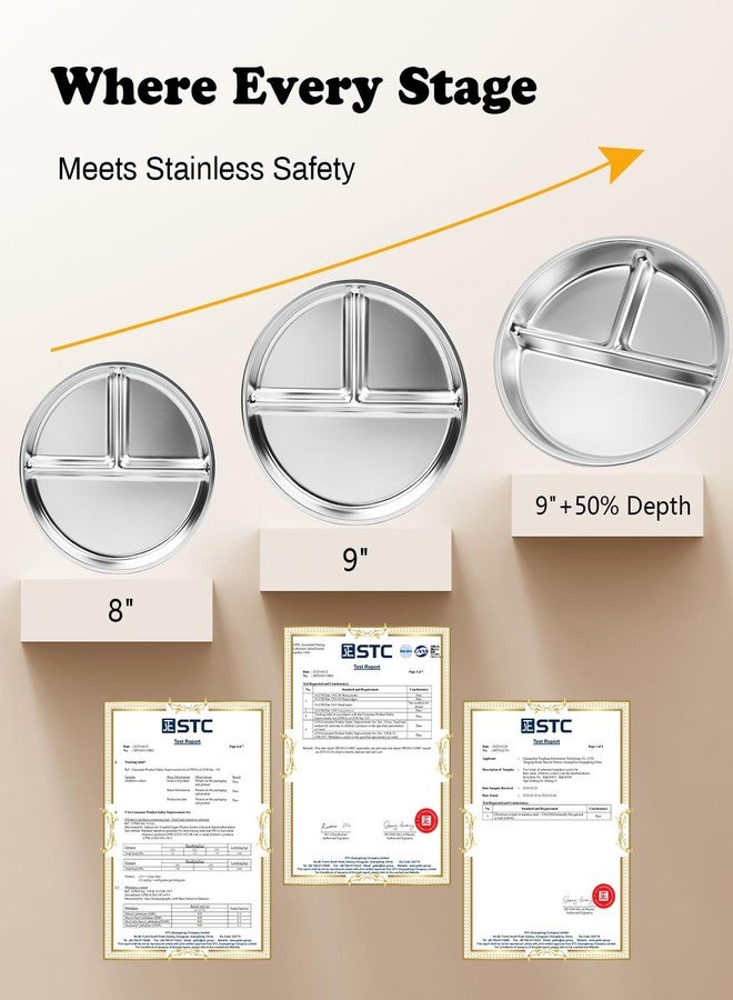 Bakpoco Stainless Steel Kids Plates Set of 6, 9" Portion Control Plates Divided Plate for Adults Toddlers Balance Lunch, Bariatric & Diabetic Diet, Non Toxic Camping Metal Snack Plate for Eating - Image 5